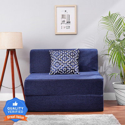 Solis Primus-comfort for all 3X6 size for 1 Person- Moshi Fabric Washable Cover 1 Seater Single Foam Fold Out Sofa Cum Bed(Finish Color - Moshi Blue Delivery Condition - Pre-assembled)
