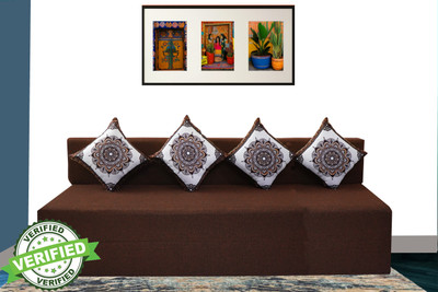 Little Smile 6X6 size for 4 Seater- Jute Fabric Washable Cover 4 Seater Double Foam Fold Out Sofa Cum Bed(Finish Color - Brown Delivery Condition - Pre-assembled)