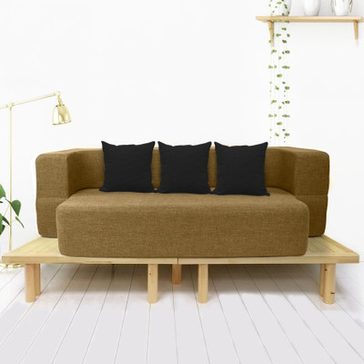 SLEEP SPA Couch Washable JUTE Fabric-3 -72x44x14 inches 3 Seater Double Fold Out Sofa Cum Bed(Finish Color - Beige Delivery Condition - DIY(Do-It-Yourself))