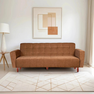 Seventh Heaven Lisbon 4 Seater Wooden Sofa cum Bed, Chenille Molfino Fabric 78x44x16 4 Seater Single Solid Wood Pull Out Sofa Cum Bed(Finish Color - Beige Delivery Condition - DIY(Do-It-Yourself))