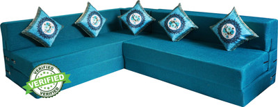 Little Smile L-Shaped 78x60x16 inch- Jute Fabric 4 -multicolor 4 Seater Double Foam Fold Out Sofa Cum Bed(Finish Color - Multicolor Delivery Condition - Pre-assembled)