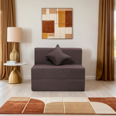 Comfort Mantra 1 Seater 6*2.5 Jute Fabric Washable Cover Sofa cum Bed with 1 Cushion 1 Seater Single Foam Fold Out Sofa Cum Bed(Finish Color - Brown Delivery Condition - Pre-assembled)