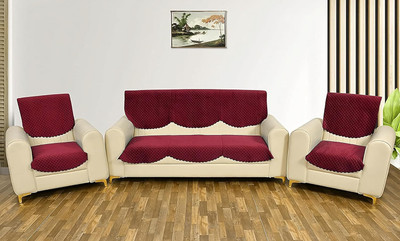 Swarn Handloom Velvet 3+1+1 Seater Sofa Plain Cover(Pack of 10 Maroon)