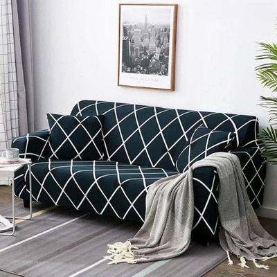 EASTTARDOMM Polyester Abstract 3 Seater Sofa Cover(Stunning Look 3 Seater Elastic Fitted Sofa Cover Blue Pack of 1)
