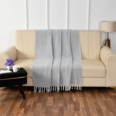 homewaytex Self Design Single Throw for  AC Room(Cotton, Grey)