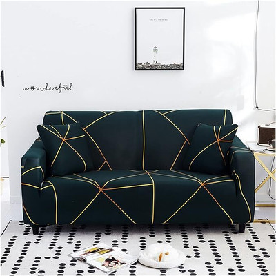 VARIKSH HOMES Polycotton Geometric 3 Seater Sofa Cover(Black Pack of 1)