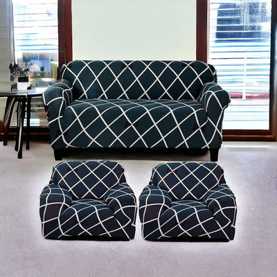 MIHUL Polycotton 3+1+1 Seater Sofa Geometric Cover(Pack of 1 Blue)
