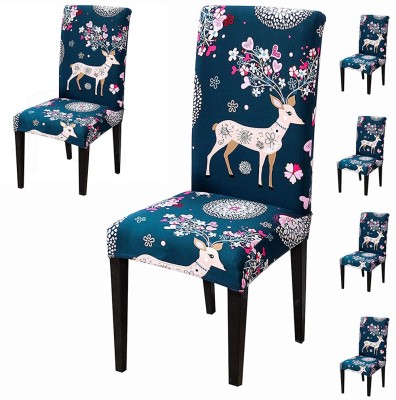 HOUSE OF QUIRK Polyester Floral Chair Cover(Blue Pack of 6)