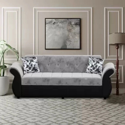 TAPODHANI Alina (Finish Color - Black Grey, DIY(Do-It-Yourself) Fabric 3 Seater  Sofa(Finish Color - Black Grey, Pre-assembled)