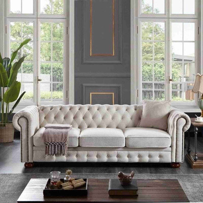 India wood mart Half-leather 3 Seater  Sofa(Finish Color - White, Pre-assembled)