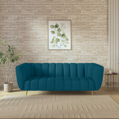 Wakeup India Mushy Premium Fabric Sofa Pocket Spring Cushion Polished Wood Leg Fabric 3 Seater  Sofa(Finish Color - Peacock Blue, DIY(Do-It-Yourself))