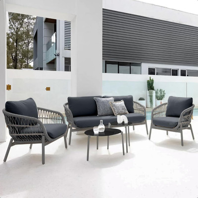 Mymigos 4 Seater Outdoor Braid & Rope Patio Sofa Set with Round Table, Woven Rattan Sofa Fabric 4 Seater  Sofa(Finish Color - Grey, DIY(Do-It-Yourself))
