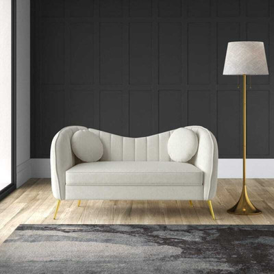 India wood mart Wooden Sofa with 2 Pillow Curved Design,Living Room,Bedroom Fabric 2 Seater Sofa Fabric 2 Seater  Sofa(Finish Color - Beige, Pre-assembled)