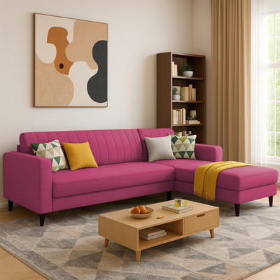 Casaliving Moris RHS Fabric 6 Seater  Sofa(Finish Color - Pink, Pre-assembled)