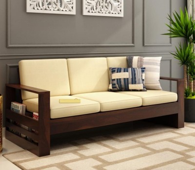 Allie Wood Sheesham Fabric 3 Seater  Sofa(Finish Color - Walnut Irish Cream, DIY(Do-It-Yourself))