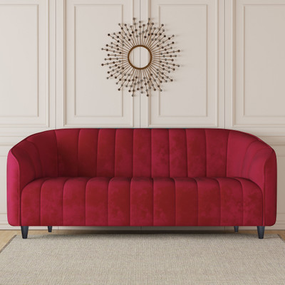 CARLTON LONDON Amelia Tufted Back Three Seater Red Color Fabric 3 Seater  Sofa(Finish Color - Red, DIY(Do-It-Yourself))
