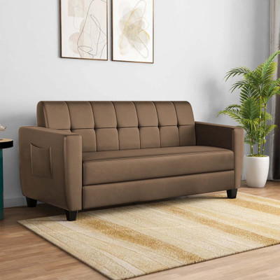 ARRA Remo Fabric Tufted Back Brown Fabric 3 Seater  Sofa(Finish Color - Brown, DIY(Do-It-Yourself))
