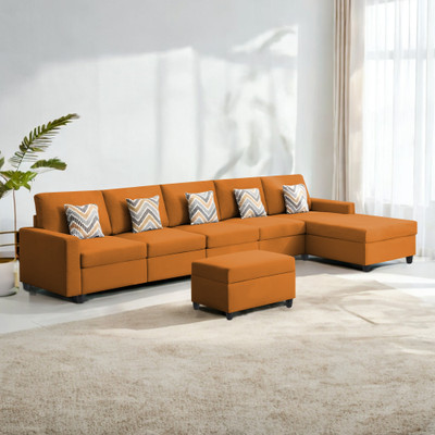 Casaliving Mentor Fabric 6 Seater  Sofa(Finish Color - Orange, Pre-assembled)