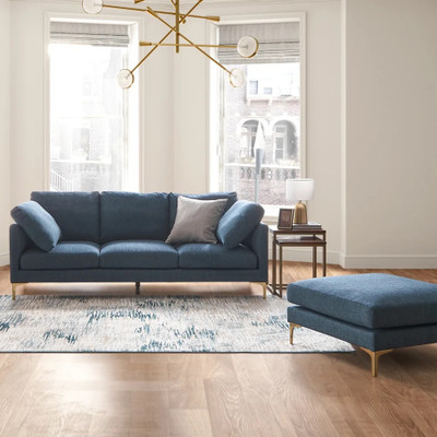 theclevercouch Adam with ottoman Fabric 4 Seater  Sofa(Finish Color - Navy Blue, Pre-assembled)
