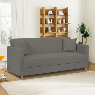 Dr Smith Wooden Sofa Three Seater Fabric 3 Seater  Sofa(Finish Color - Grey, Pre-assembled)
