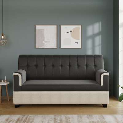 Cherry Wood Fabric 3 Seater  Sofa(Finish Color - Cream and Grey, Pre-assembled)