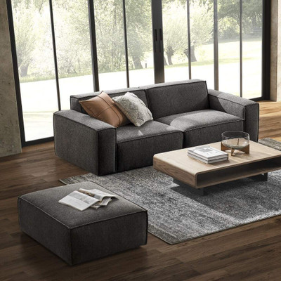theclevercouch Jonathan With Ottoman Fabric 4 Seater  Sofa(Finish Color - Granite Grey, Pre-assembled)