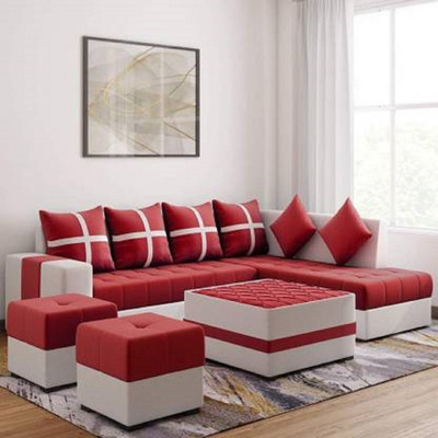 lifestyle furniture SIGNATURE MAHROON Leatherette 8 Seater  Sofa(Finish Color - WHITE, DIY(Do-It-Yourself))