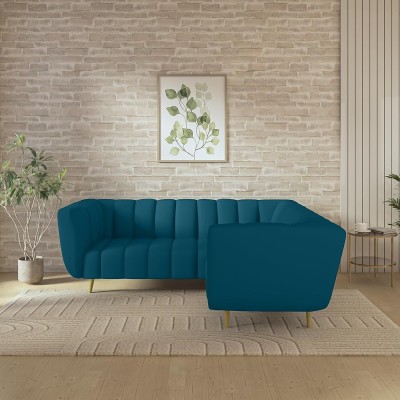 Wakeup India Mushy Pocket Spring Cushion Sofa 5 Seater Fabric Sectional LHS L Shape Sofa Set Fabric 5 Seater  Sofa(Finish Color - Peacock Blue, DIY(Do-It-Yourself))