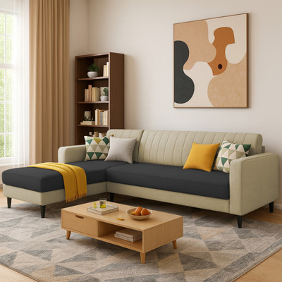 Casaliving Moris LHS Fabric 4 Seater  Sofa(Finish Color - Cream Black, Pre-assembled)