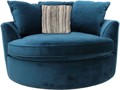 Smarts collection Wooden Modern Round Accent Sofa Barrel Chair With 3 Pillows Fabric 2 Seater  Sofa(Finish Color - BLUE, Pre-assembled)