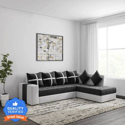 Torque Jamestown L Shape Sofa For Living Room (Right Side, Black And Cream) Fabric 6 Seater  Sofa