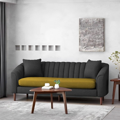 Casaliving Doraldo Fabric 3 Seater  Sofa(Finish Color - Yellow Black, Pre-assembled)