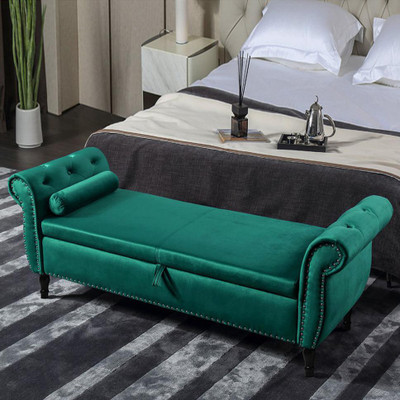 TFS Luxurious Bench settee Sofa with Storage Box for Bedroom/Living-room/Office Fabric 3 Seater  Sofa(Finish Color - Green, Pre-assembled)