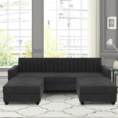 Vansh Furniture Premium Quality Velvet Fabric 5 Seater  Sofa(Finish Color - Black, Pre-assembled)