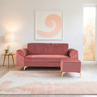 Seventh Heaven Venice 4 Seater Sofa with 1 Ottoman, Plush Suede Fabric: 2 Year Warranty Fabric 4 Seater  Sofa(Finish Color - Peach, DIY(Do-It-Yourself))