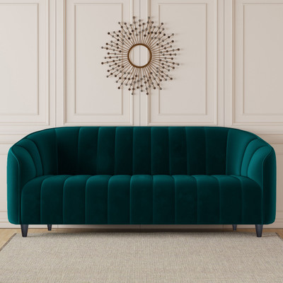 CARLTON LONDON Amelia Tufted Back Fabric 3 Seater  Sofa(Finish Color - Green, DIY(Do-It-Yourself))
