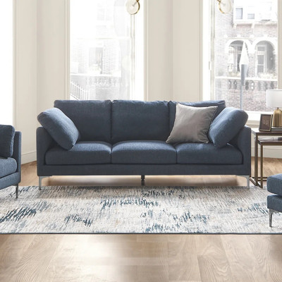 theclevercouch Adam Linen Look Fabric 3 Seater  Sofa(Finish Color - Navy Blue, Pre-assembled)