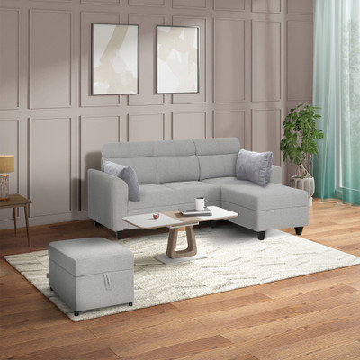 duroflex Zivo Plus Interchangeable Lounger (Chaise) Set Fabric 2 Seater  Sofa(Finish Color - Cloudy Grey, Knock Down)