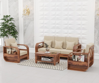Flipkart Perfect Homes Leaf Style Solid Wood Five Seater Sofa Set With Pocket Storage For Living Room | Fabric 3 + 1 + 1 Sofa Set(Honey Teak Finish - 1, DIY(Do-It-Yourself))