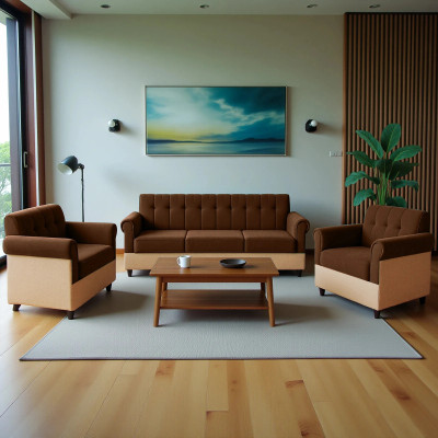 Flipkart Perfect Homes Rapid Quality l Living room Sofa Set l Jute Fabric 3 + 1 + 1 Sofa Set(Brown & Beige, DIY(Do-It-Yourself))