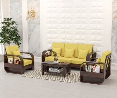 Flipkart Perfect Homes Leaf Style Solid Wood Five Seater Sofa Set With Pocket Storage For Living Room | Fabric 3 + 1 + 1 Sofa Set(Walnut Finish - 4, DIY(Do-It-Yourself))