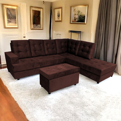 Starlet Farnitre Velvet L-Shape 7 Seaters Sofa Set for Living Room Fabric 3 + 2 + 1 + 1 Sofa Set(Brown, DIY(Do-It-Yourself))