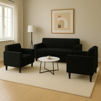 DECORWELL Polyester Plain 3+1+1 Seater Sofa Cover(Black Pack of 3)