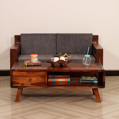 Sheesham Craft MirageMingle Handcrafted Sheesham Wood Sofa- Space-Efficient,Easy Assembly Fabric 2 + 1 Sofa Set(Natural Honey Oak, Knock Down)