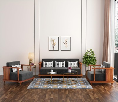 Kunjal Furniture Sheesham Wood 5 Seater Sofa Set Fabric 3 + 1 + 1 Sofa Set(Honey finish, DIY(Do-It-Yourself))