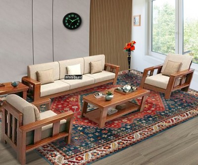 WhiteBeard Premium quality products Wooden 5 seater sofa set Home/Office/Living Room/Cafe Fabric 3 + 1 + 1 Sofa Set(Natural Teak Finish, DIY(Do-It-Yourself))