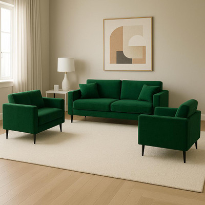 DECORWELL Polyester Plain 3+1+1 Seater Sofa Cover(Green Pack of 3)