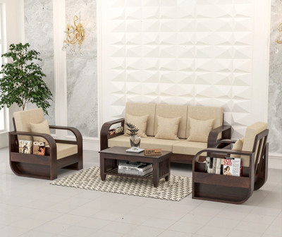 Flipkart Perfect Homes Leaf Style Solid Wood Five Seater Sofa Set With Pocket Storage For Living Room | Fabric 3 + 1 + 1 Sofa Set(Walnut Finish - 1, DIY(Do-It-Yourself))