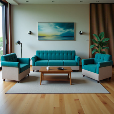 Flipkart Perfect Homes Rapid Quality l Living room Sofa Set l Jute Fabric 3 + 1 + 1 Sofa Set(Blue & Grey, DIY(Do-It-Yourself))