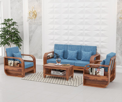 Flipkart Perfect Homes Leaf Style Solid Wood Five Seater Sofa Set With Pocket Storage For Living Room | Fabric 3 + 1 + 1 Sofa Set(Honey Teak Finish - 2, DIY(Do-It-Yourself))
